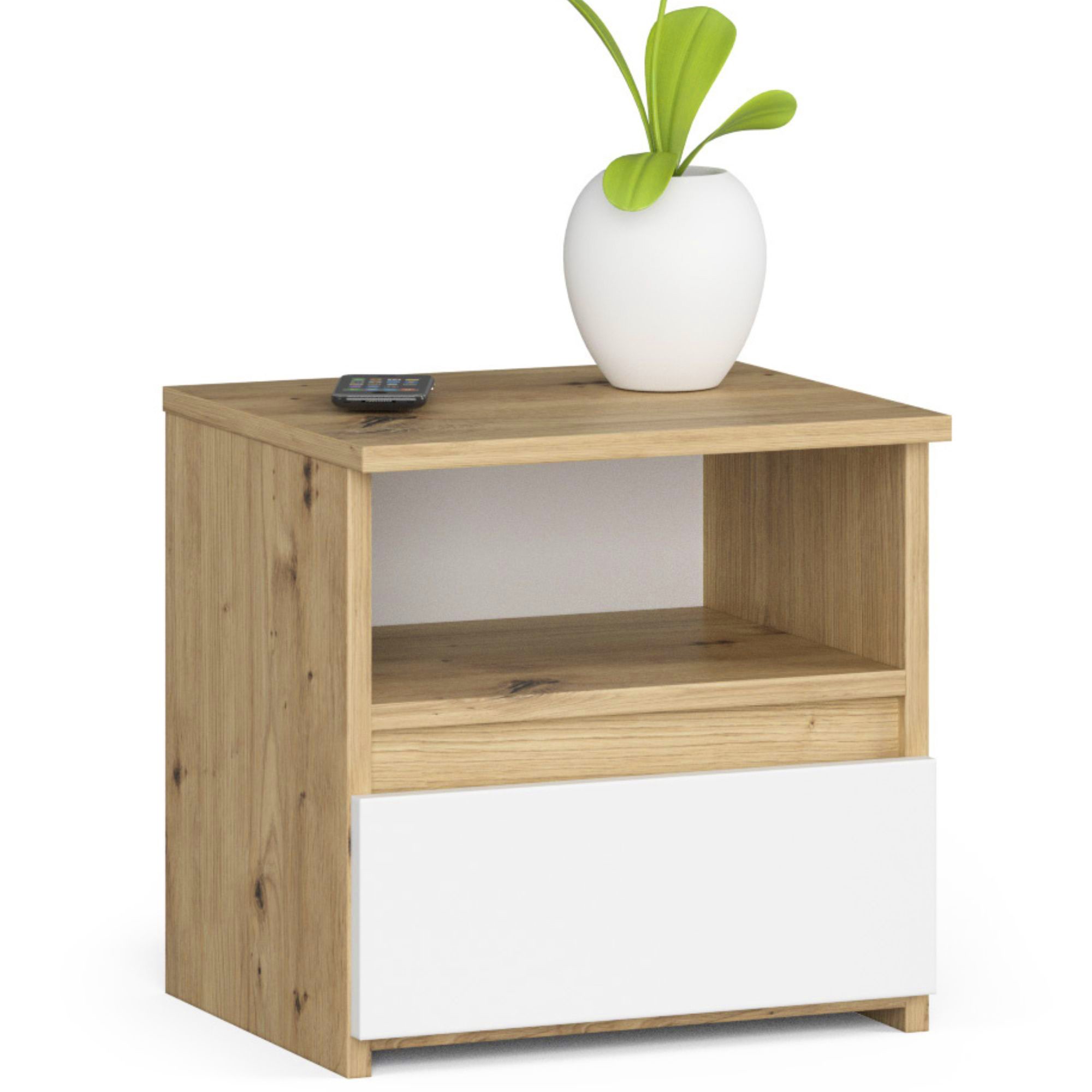 Akord CL1 nočný stolík 40 cm 1 zásuvka - remeselnícky dub-biely