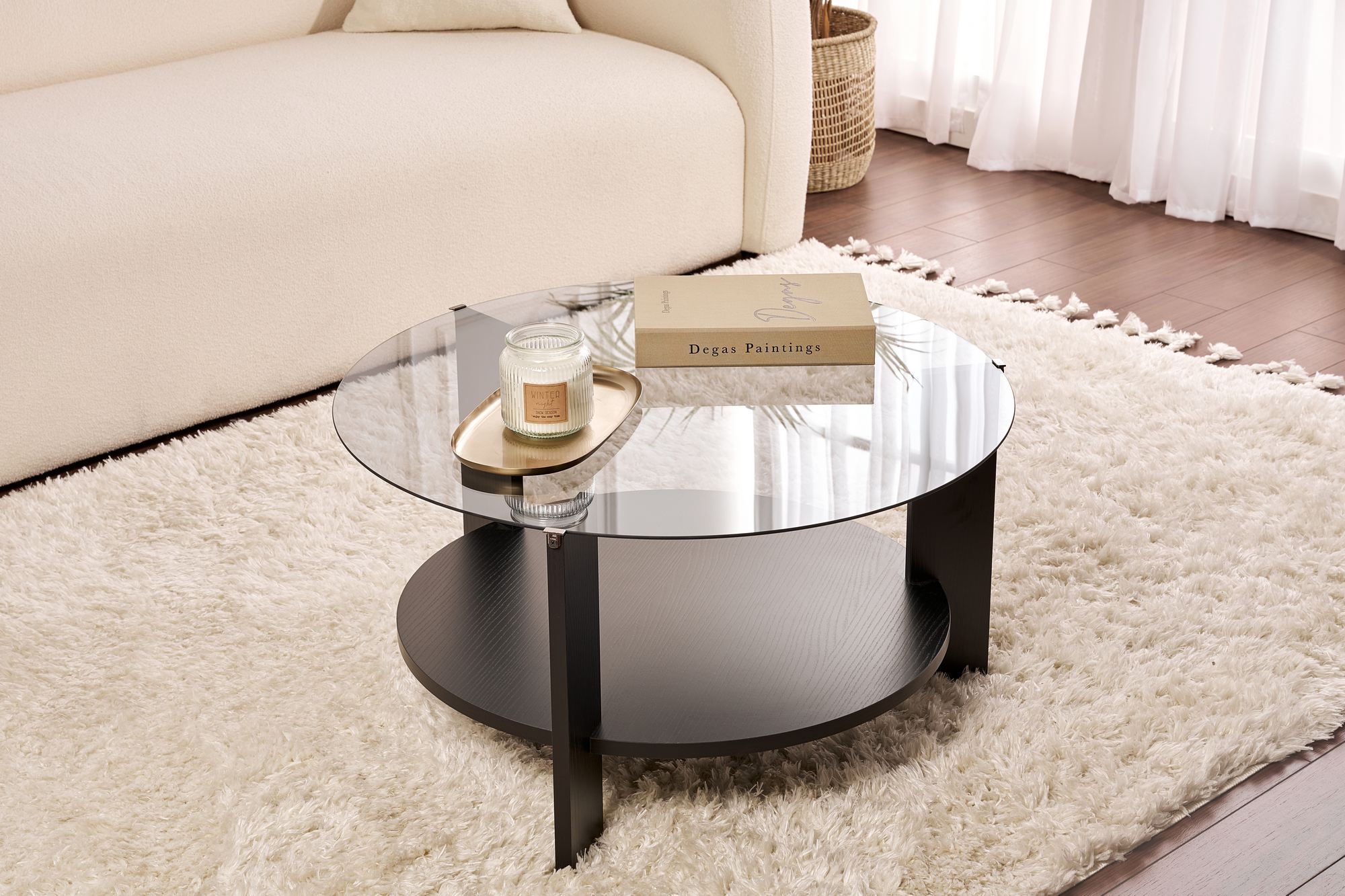 ASIR Clara okrúhly konferečný stolík, čierne drevo / dymové sklo