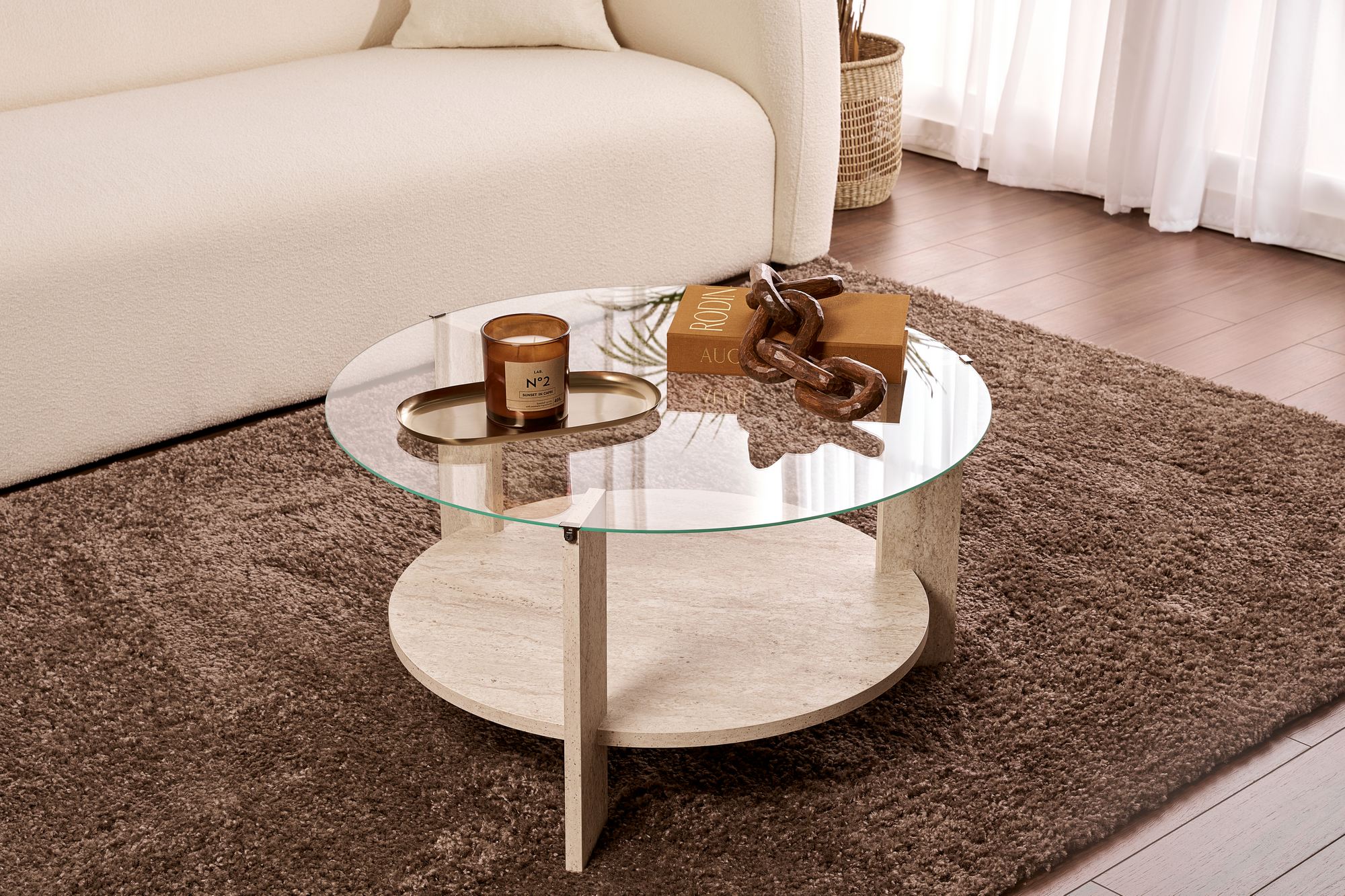 ASIR Clara okrúhly konferečný stolík, traventine / transparent