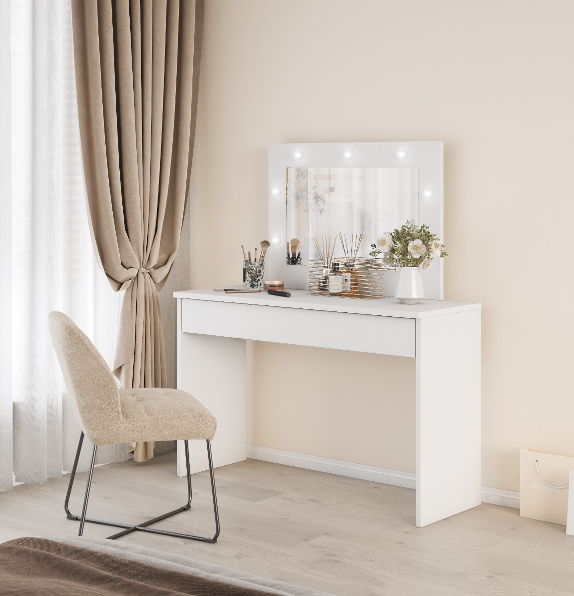 Helvetia EVA toaletný stolík so zrkadlom, biela