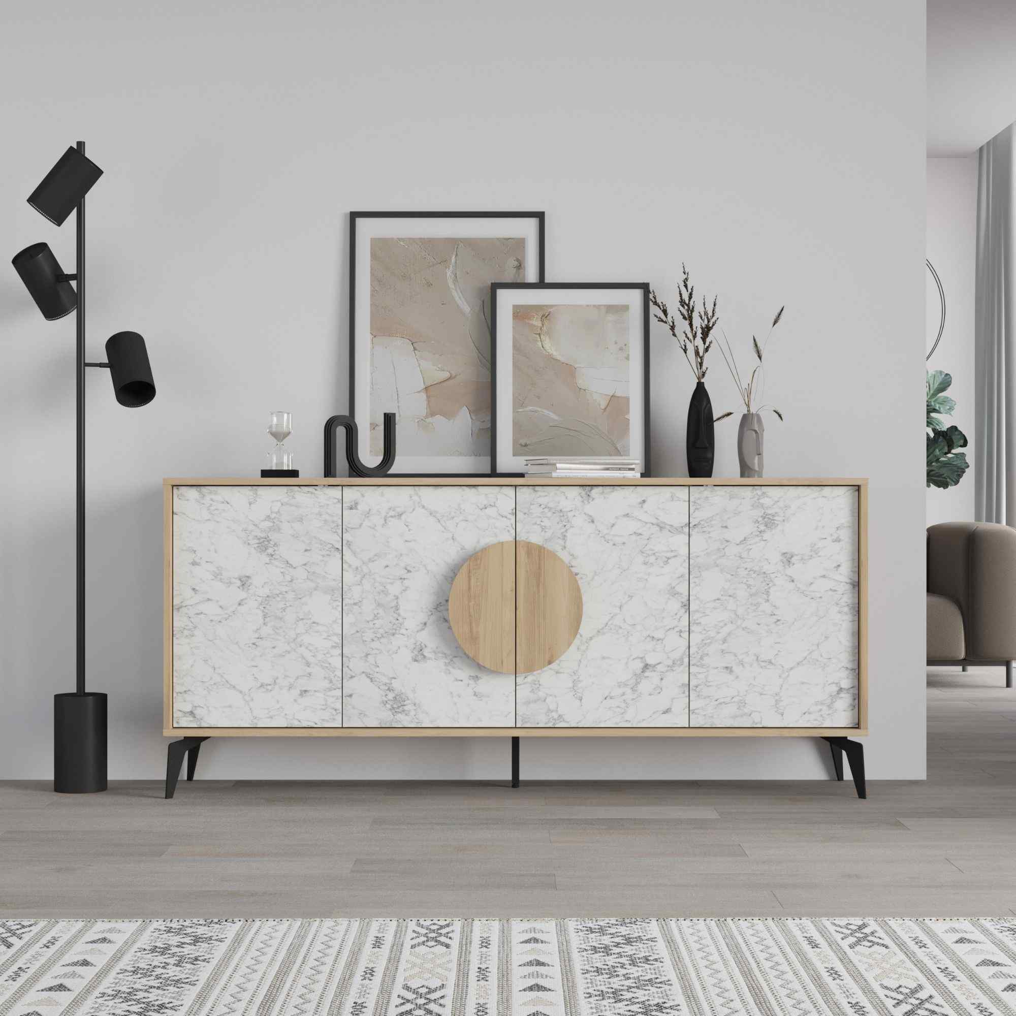 DECORTIE GORA 180, komoda, dub / biela Carrara