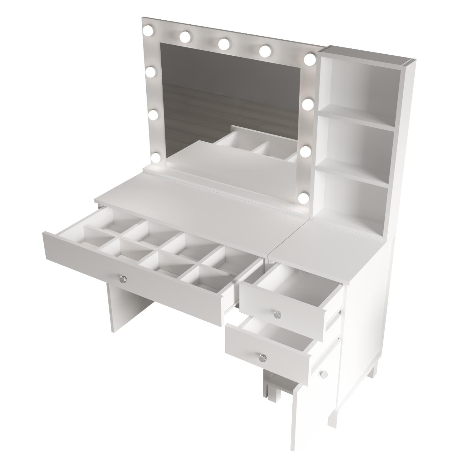 YURUPA Home široký toaletný stolík s osvetlením 4S, biela