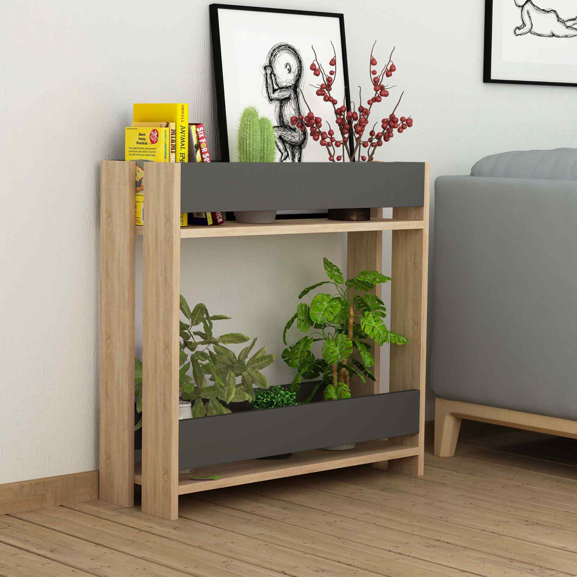 DECORTIE MASSI, stojan na kvety, dub / antracit
