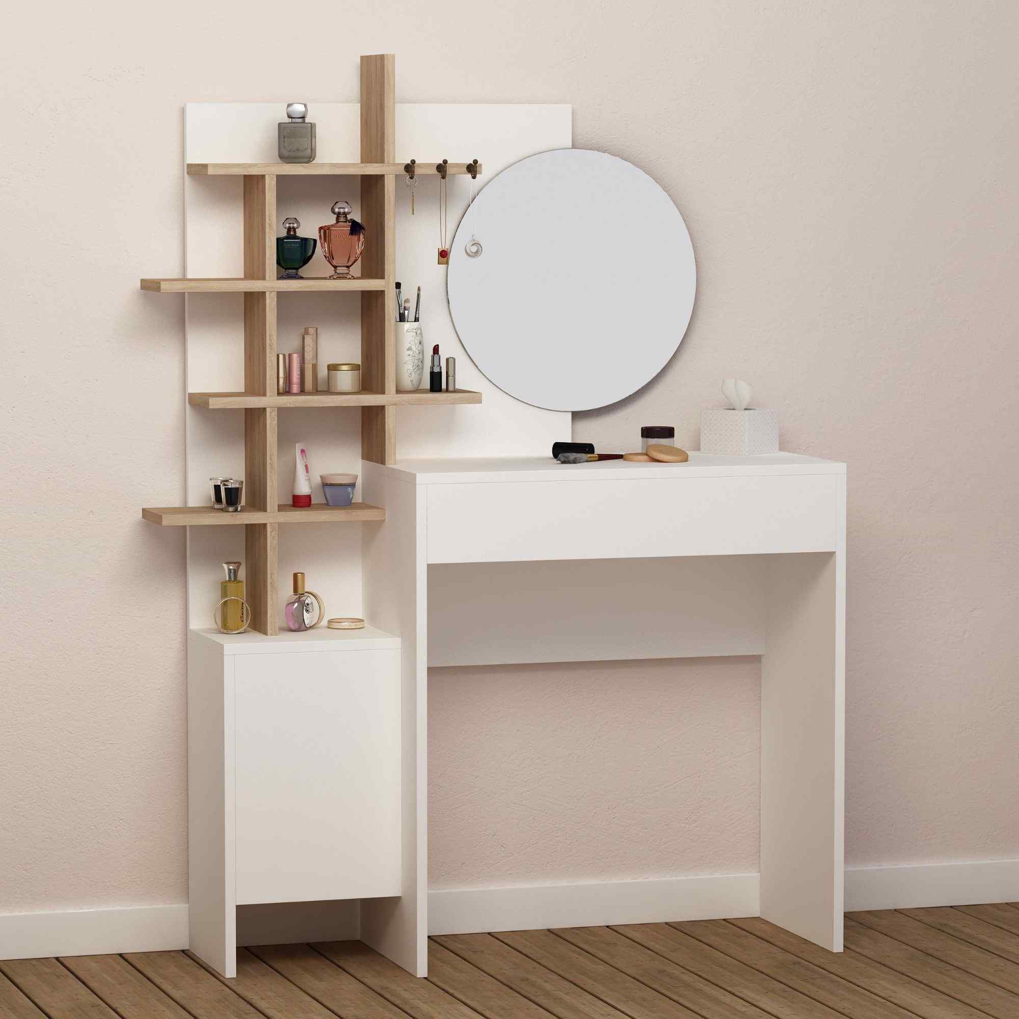 DECORTIE MUP, toaletný stolík, biela / dub