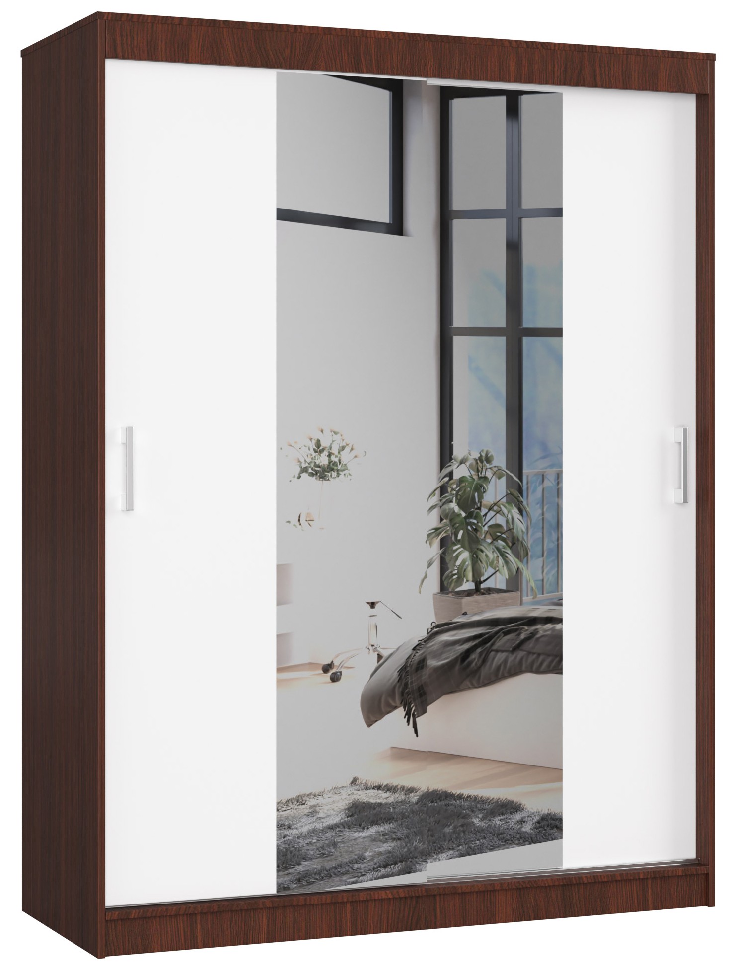 Akord Posuvná šatníková skriňa 150 cm CLP SO ZRKADLOM WENGE / BIELA