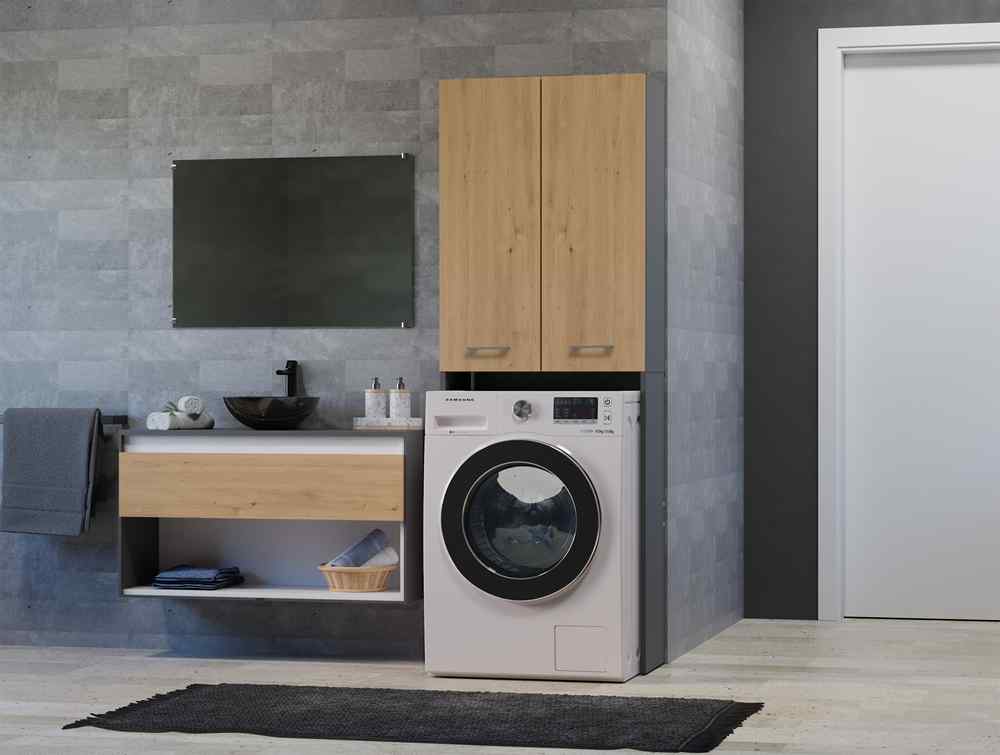 TOPESHOP Vysoká skrinka nad práčku POLA DD, antracit / dub Artisan
