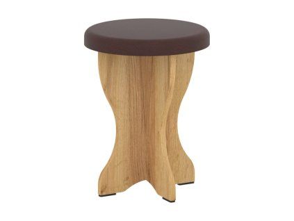 STOOL 2, taburet, sedak – umela koza hneda, dub Taho 1